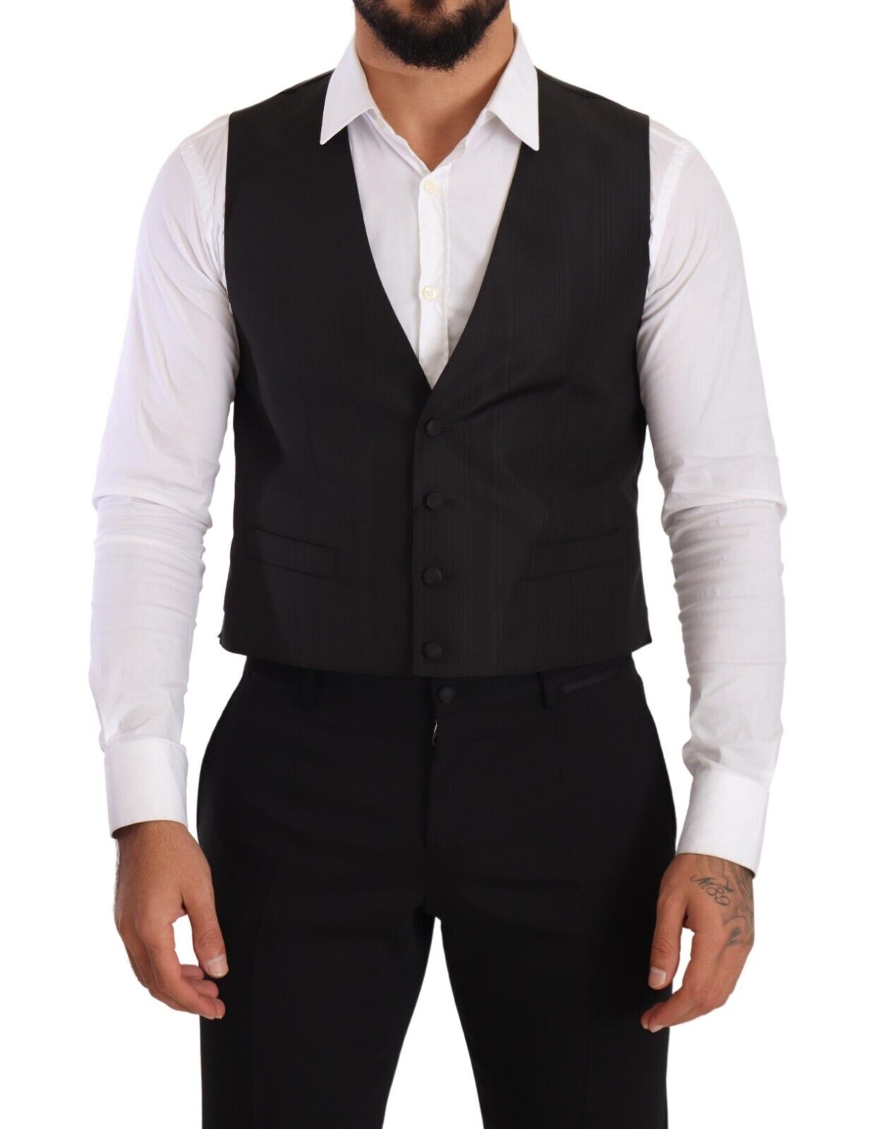Dolce & Gabbana Herren Graues Seiden Slim-Fit Weste Formal Vest