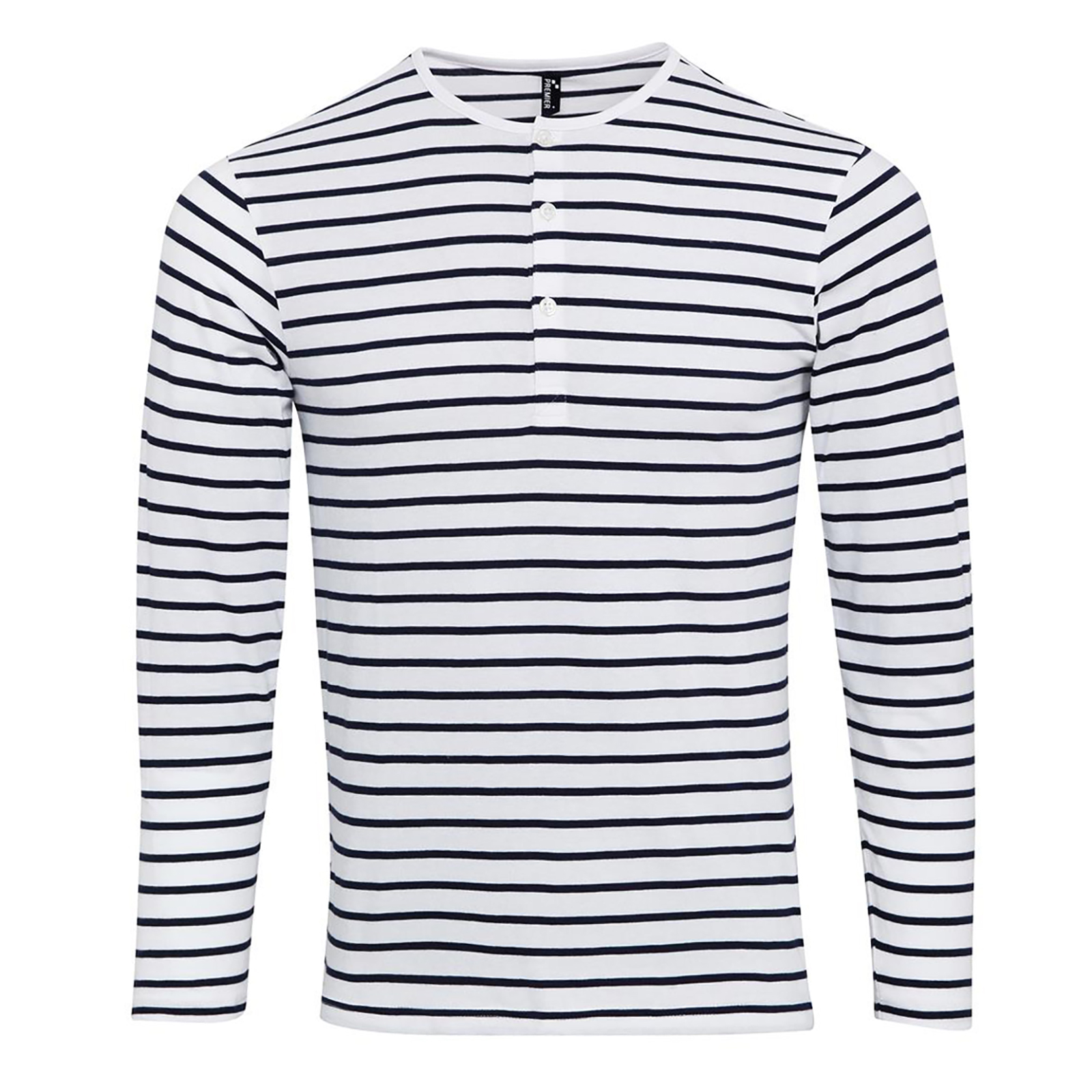 Thumbnail - Premier Mens Long John Roll Sleeve Tee (Weiß/Marine)