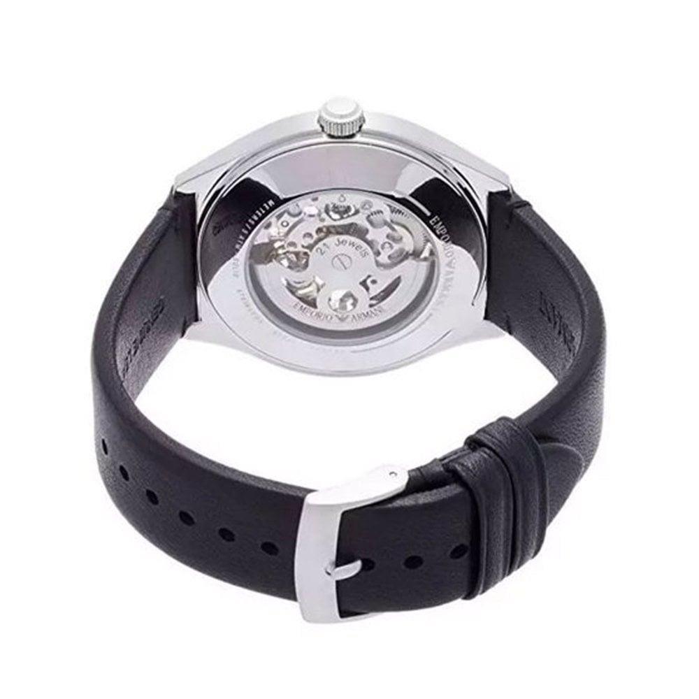 Emporio Armani AR60003 Automatic Black Leather Skeleton herrklocka – bild 2