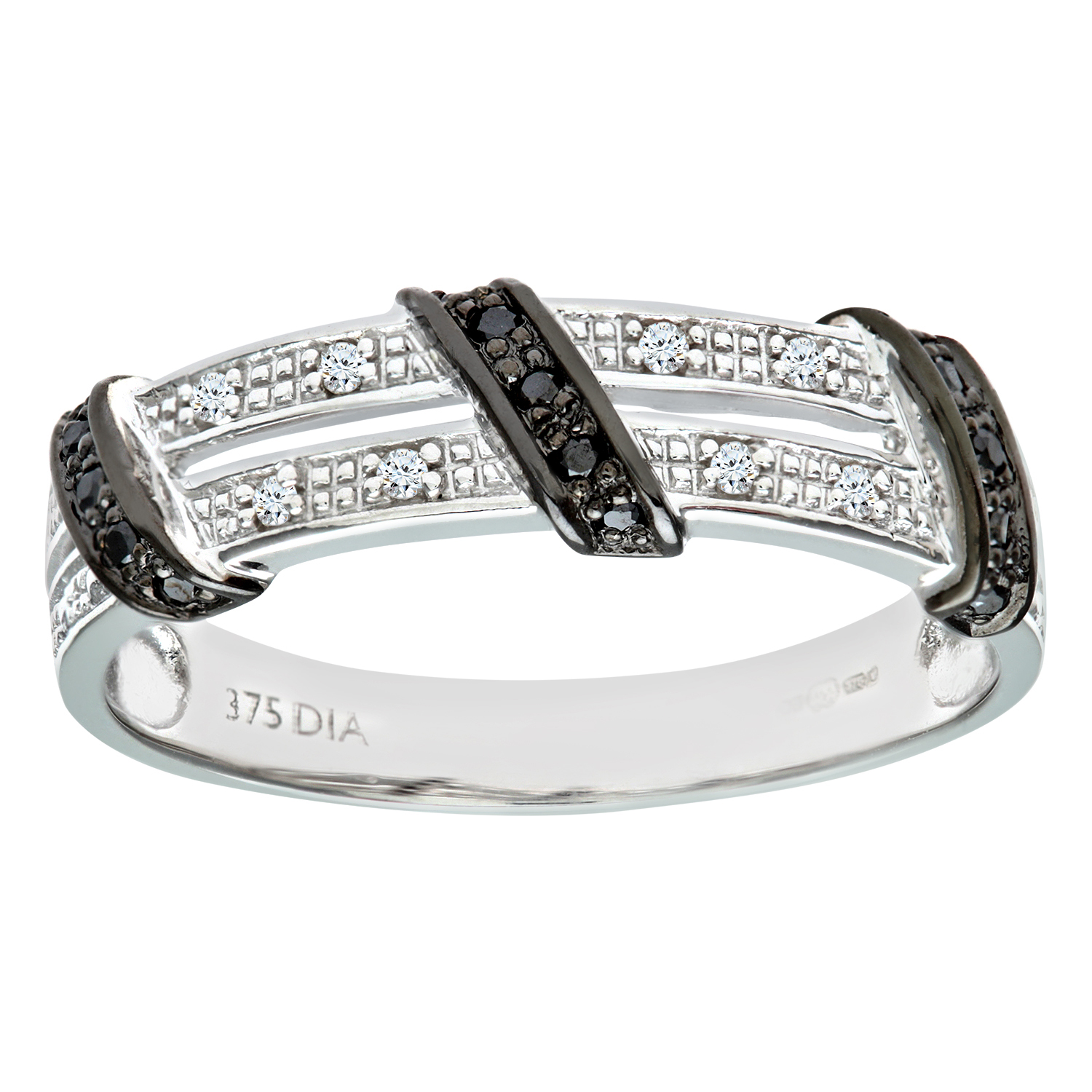 Diamant L’Eternel Womens 9ct White Gold Black Diamond Twist Ribbon Eternity Ring – Size M