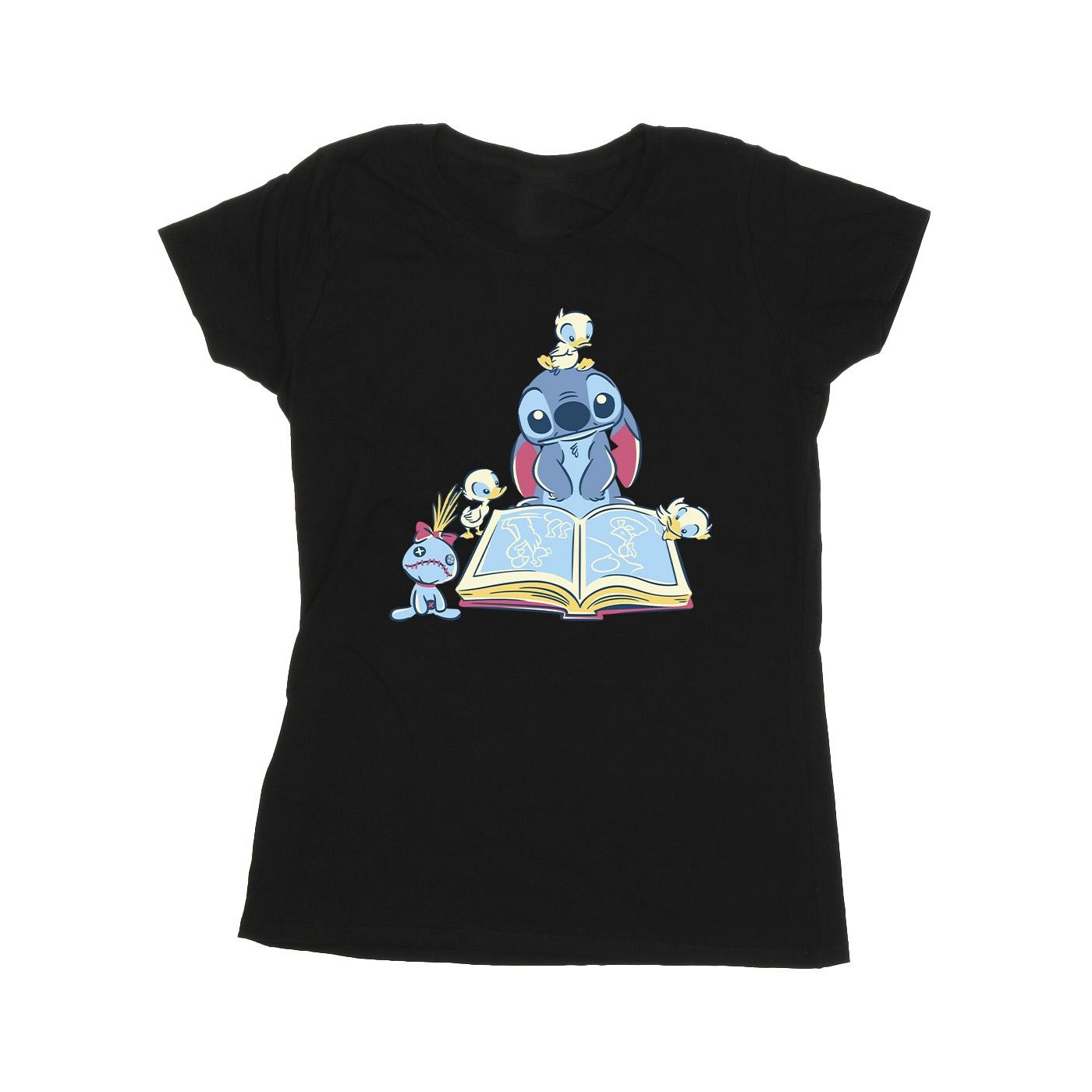 Disney - "Lilo & Stitch Reading A Book" T-Shirt für Damen (Schwarz)