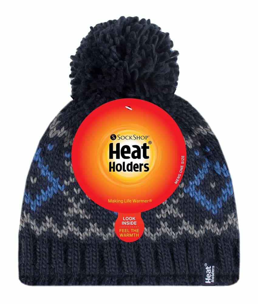 Heat Holders Mens Fleece Fodrad Termisk Vinter Varm Beanie Bobble Mössa med Pom Pom herr – bild 2