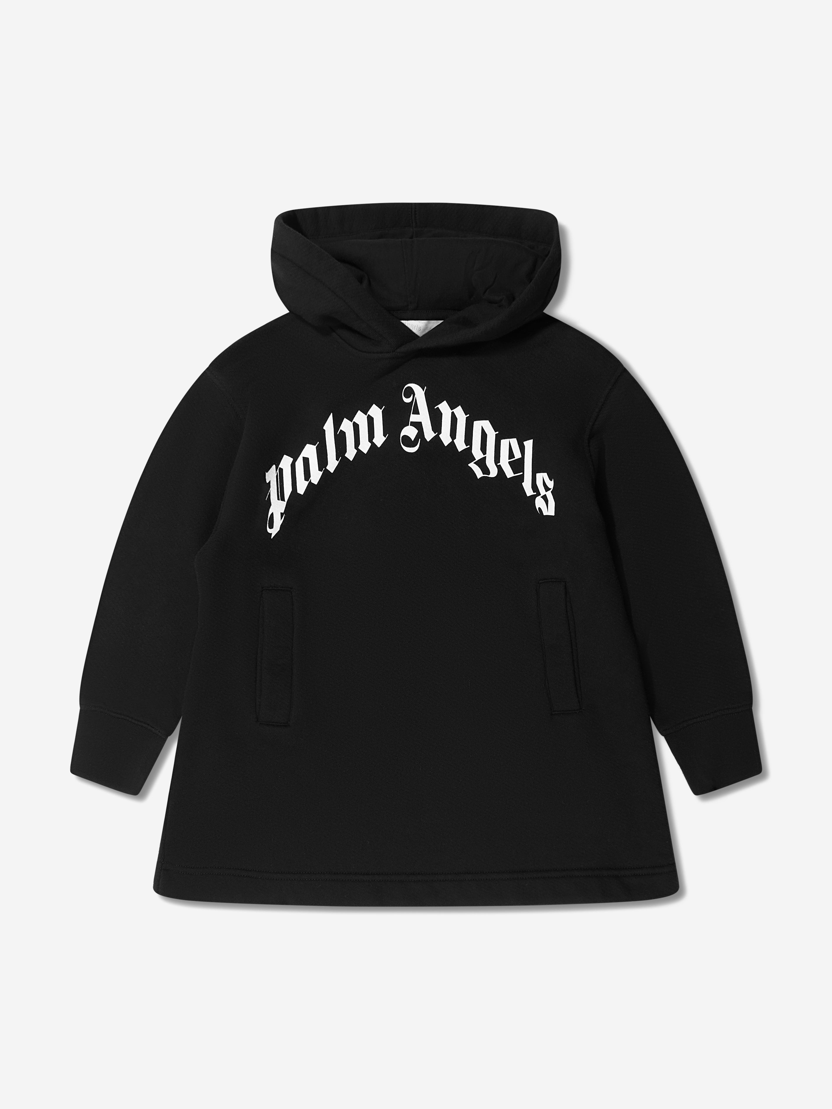 Palm Angels Girls Classic Logo Hooded Dress - Black Cotton - Size 10Y