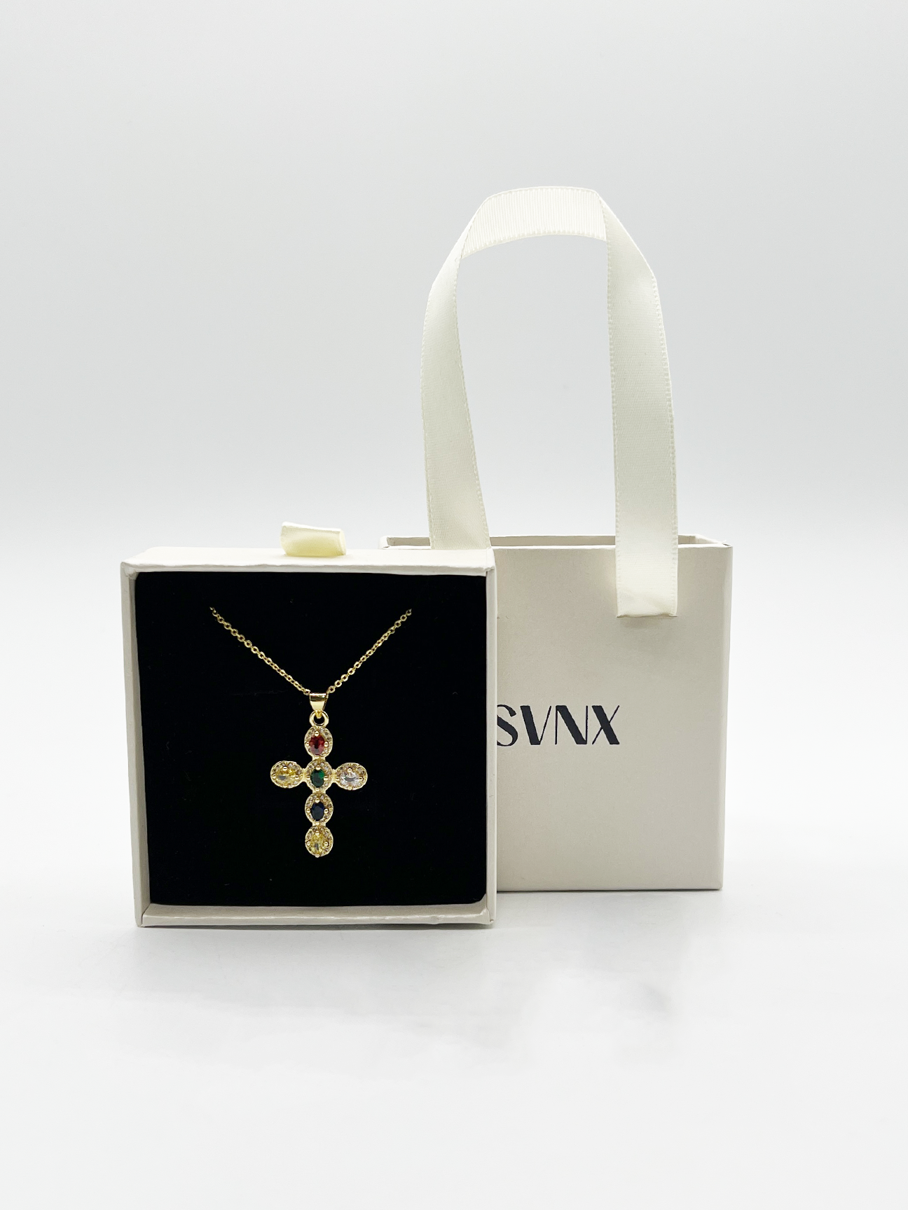 Svnx Women's Gold Cross Pendant Necklace In Stones - Gift Boxed In - Image 2