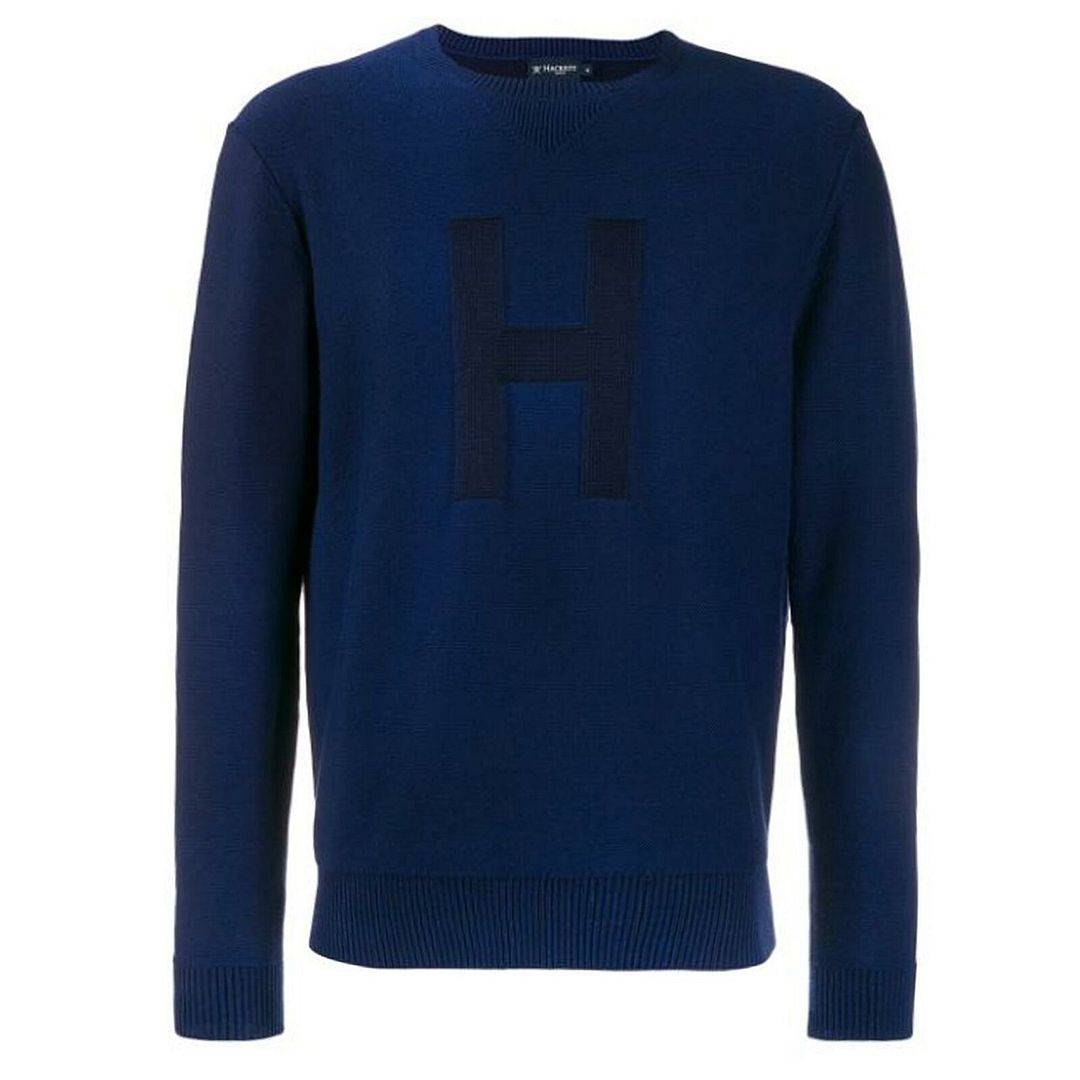 Hackett H Graphic Logo Long Sleeve Crew Neck Navy Blue Mens Sweaters