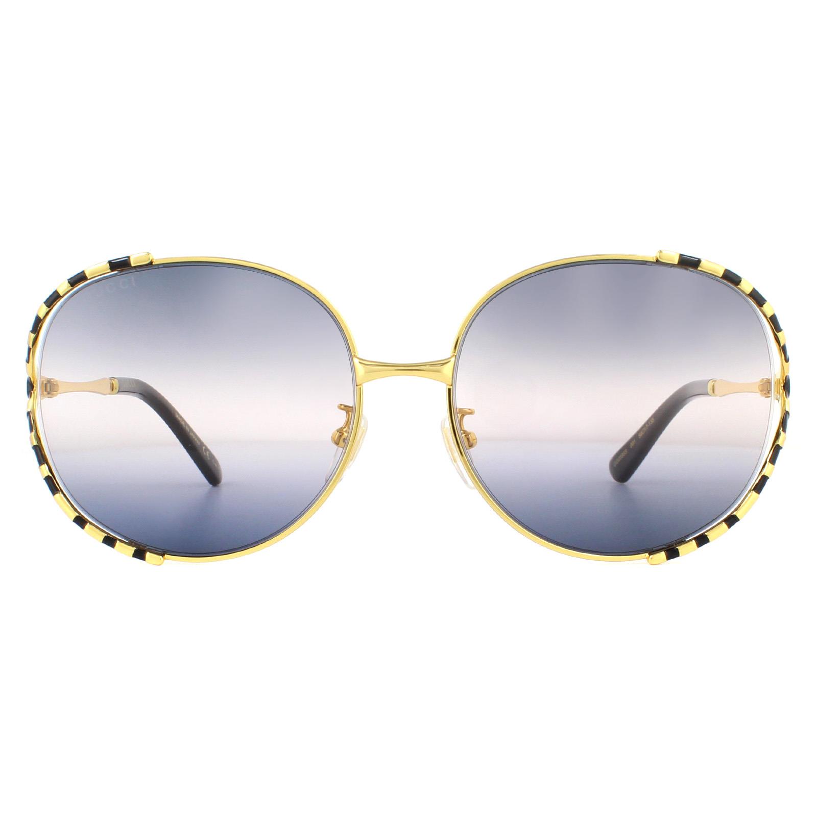 Thumbnail - Gucci Sonnenbrille GG0595S 001 Gold und Schwarz mit grauem Farbverlauf