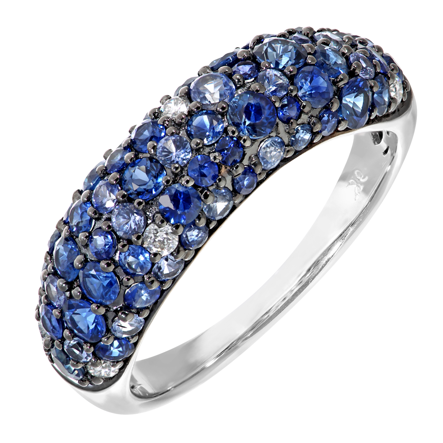 Diamant L’Eternel Womens 9ct White Gold Diamond and Sparkling Shades of Blue Sapphire Eternity Ring – Size L