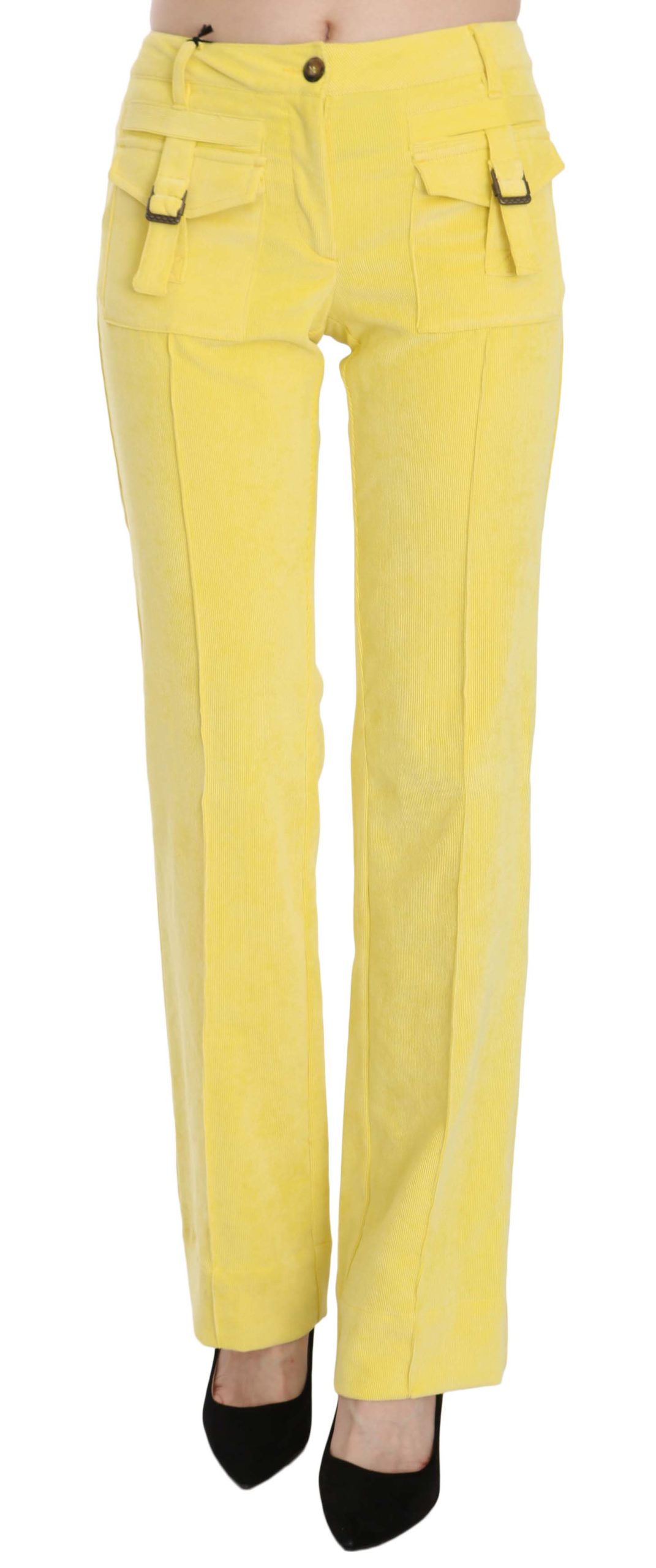 Just Cavalli Pantalon droit taille moyenne en velours côtelé jaune pour femme