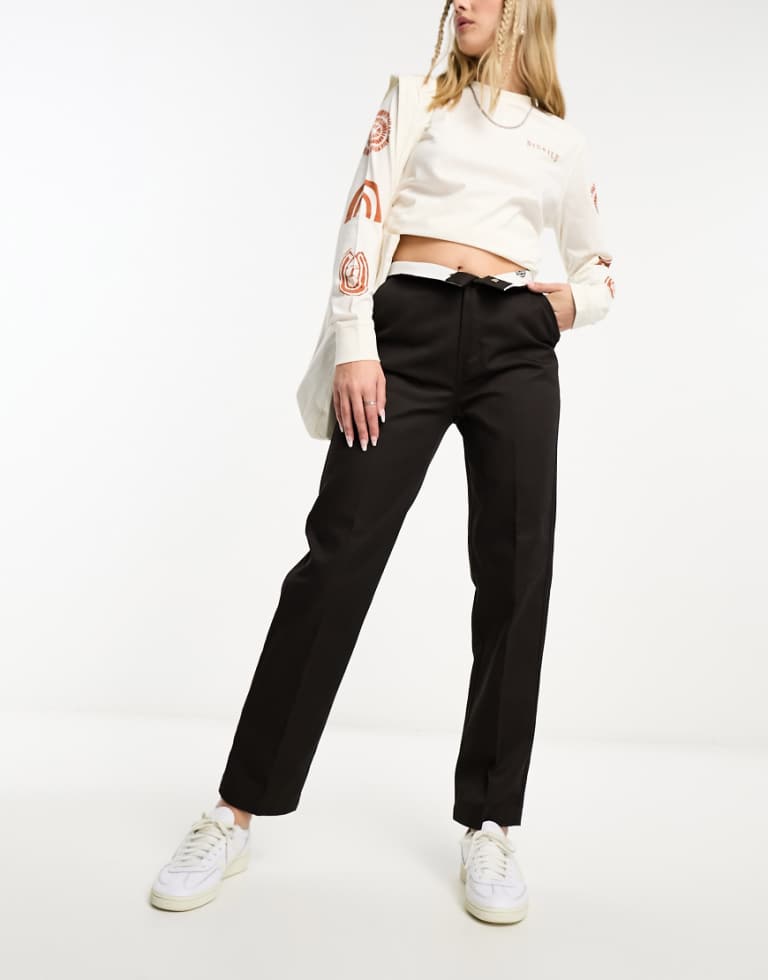 Dickies Womens phoenix cropped trousers in dark brown - Size 24 (Waist)