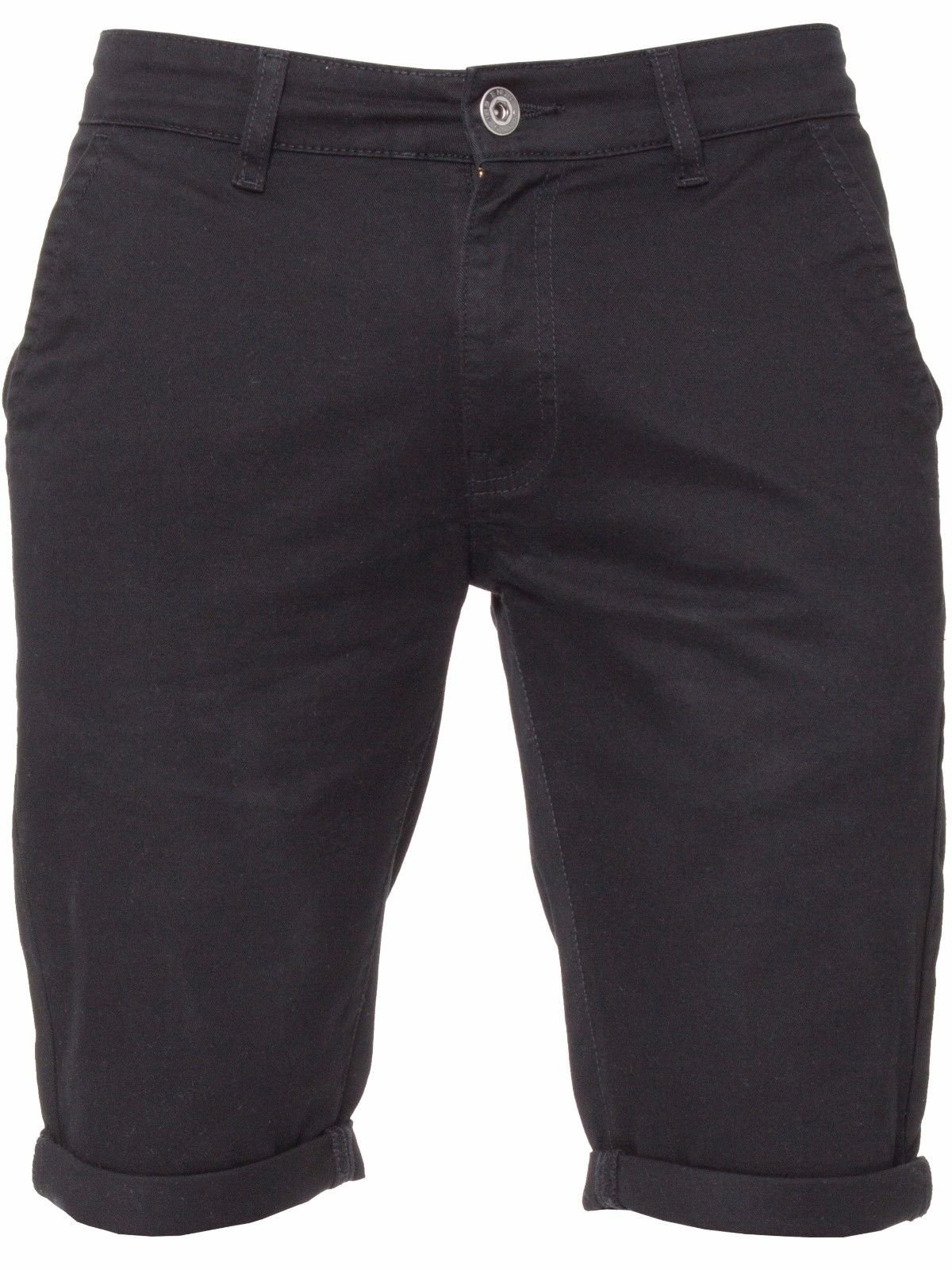 Enzo Mens Slim Fit Stretch Chino Shorts - Black Cotton - Size 38W/32L