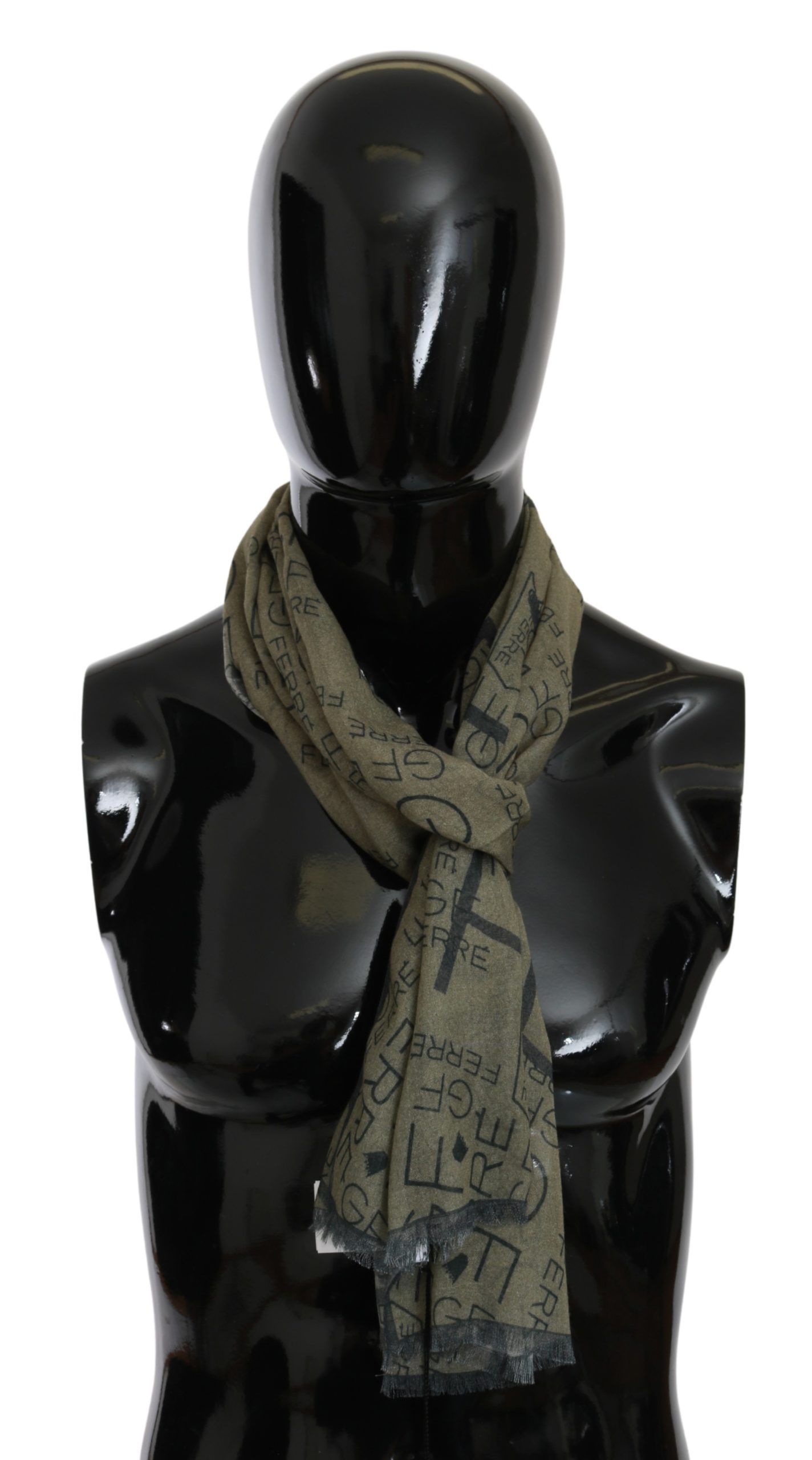 GF Ferre Grön Ull Viskos Foulard Mönstrad Logotyphalsduk dam – bild 2