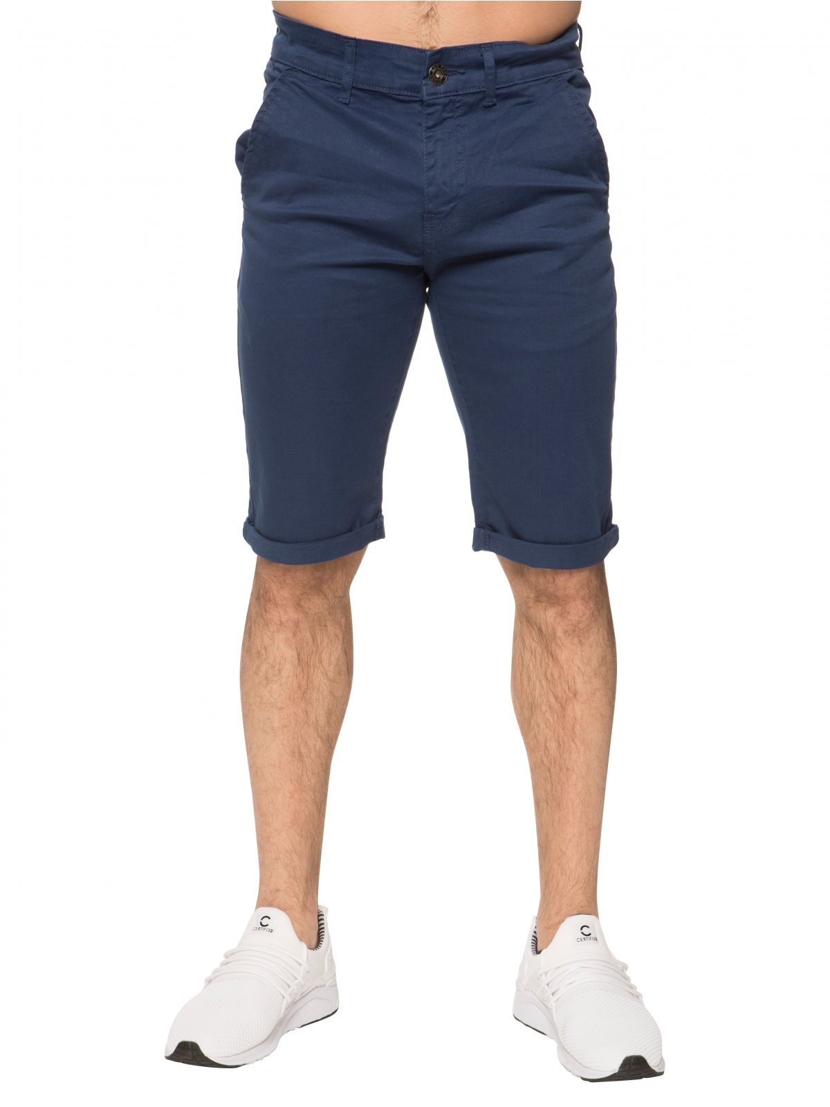 Enzo Mens Slim Fit Stretch Chino Shorts - Blue Cotton - Size 38W/32L