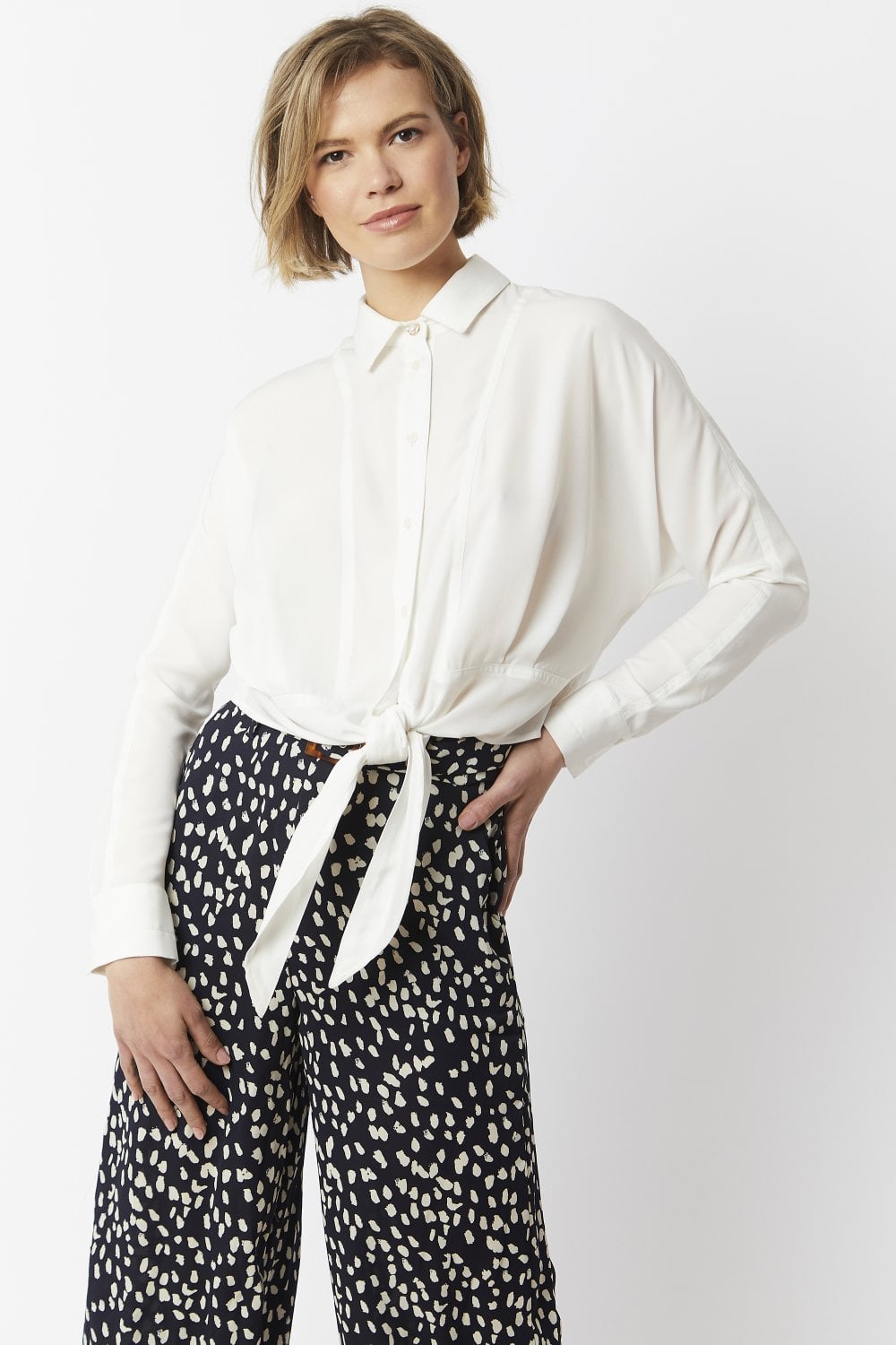 Jayley Womens Cotton Blend Blouse - White - One Size