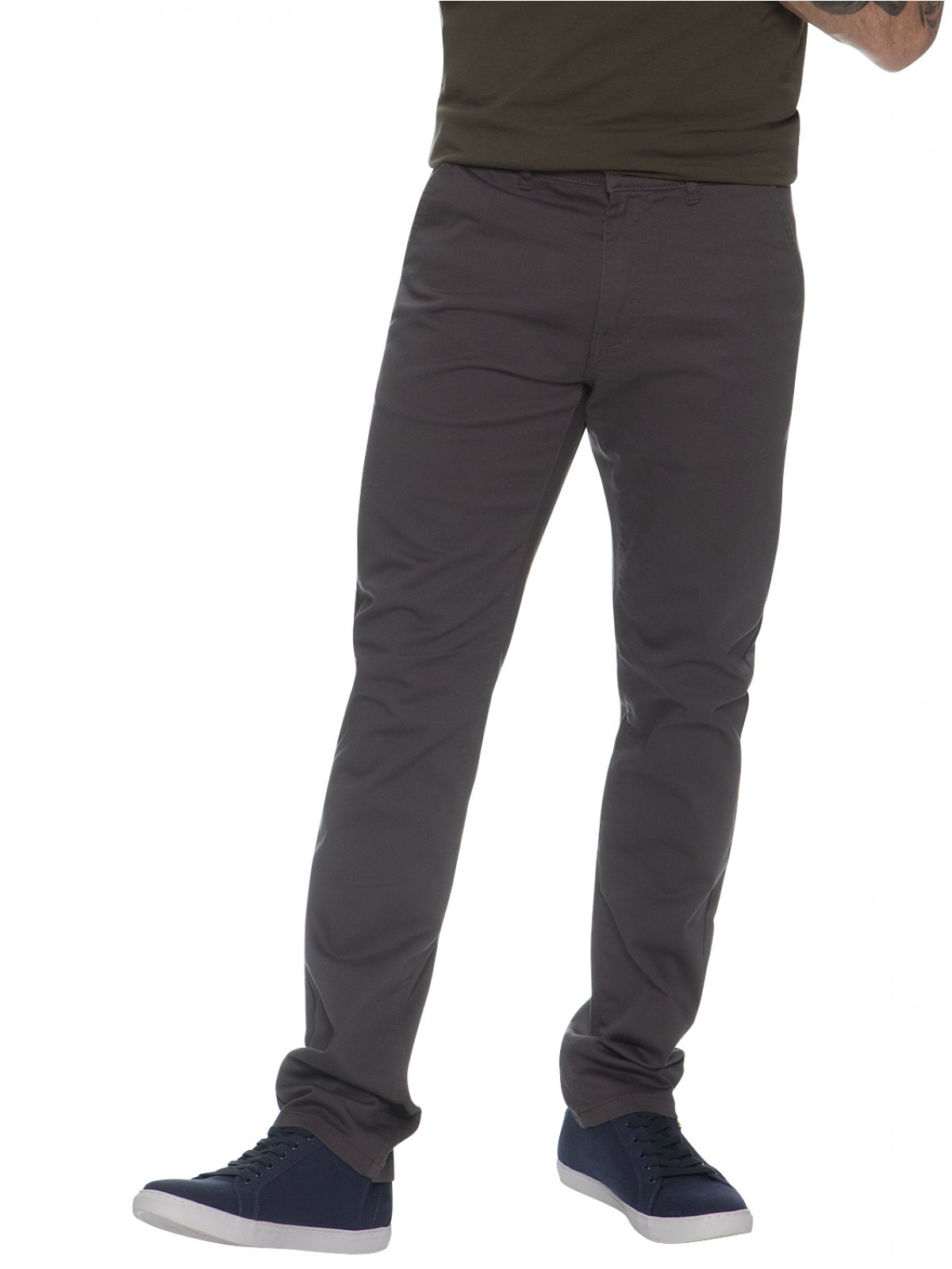 Enzo Mens Chinos Slim Fit Stretch Jeans - Grey Spandex - Size 34W/34L