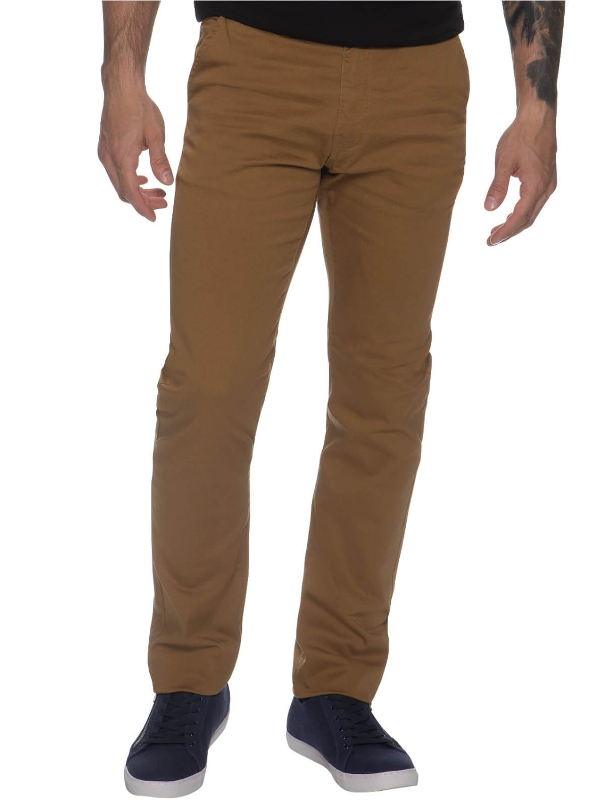 Enzo Mens Chinos Slim Fit Stretch Jeans - Tan Spandex - Size 36W/34L