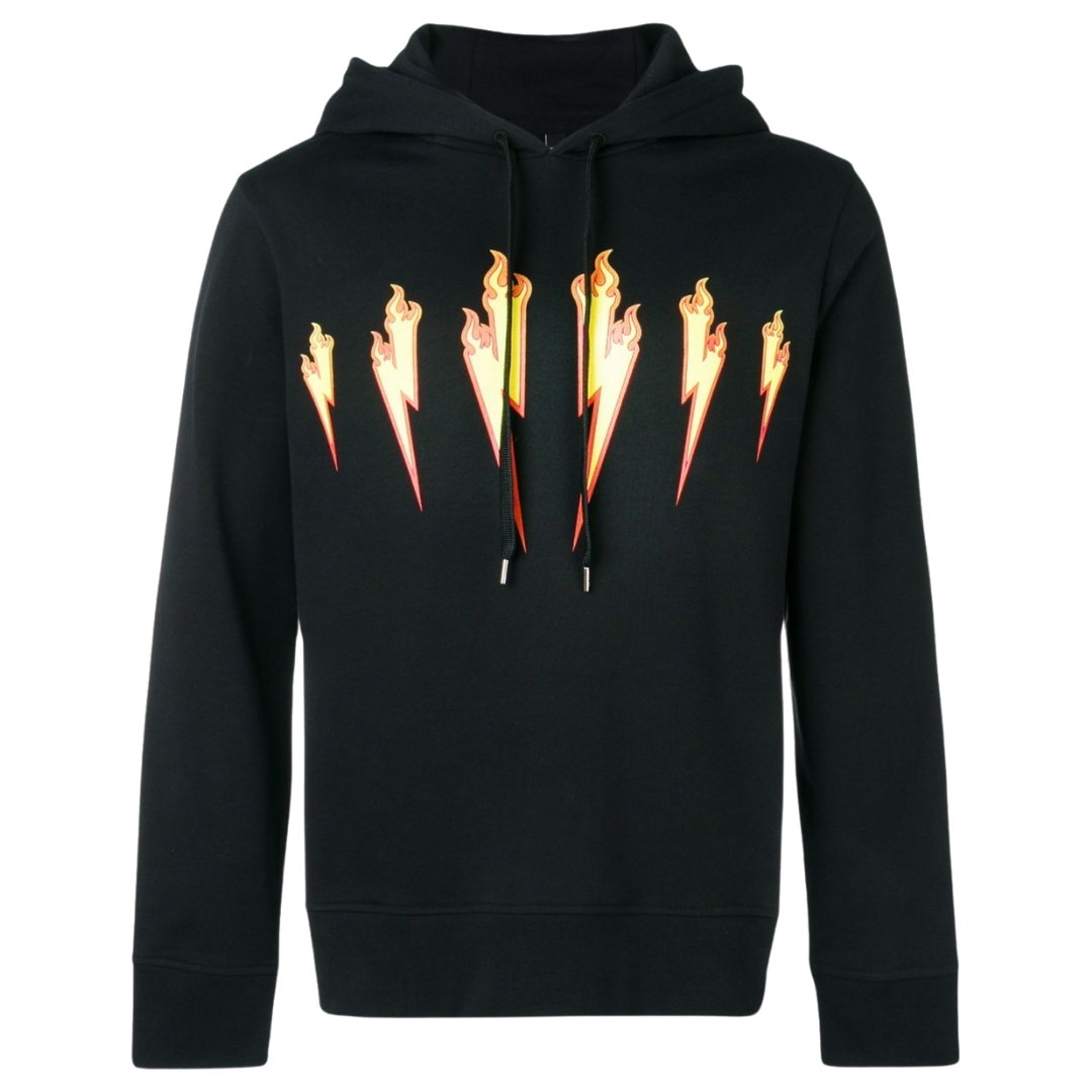 Thumbnail - Neil Barrett Thunder Flame Lightning Bolt Logo Schwarz Hoodie