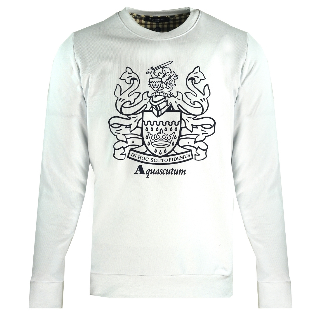 Thumbnail - Aquascutum Large Crest Crew Neck White Sweatshirt