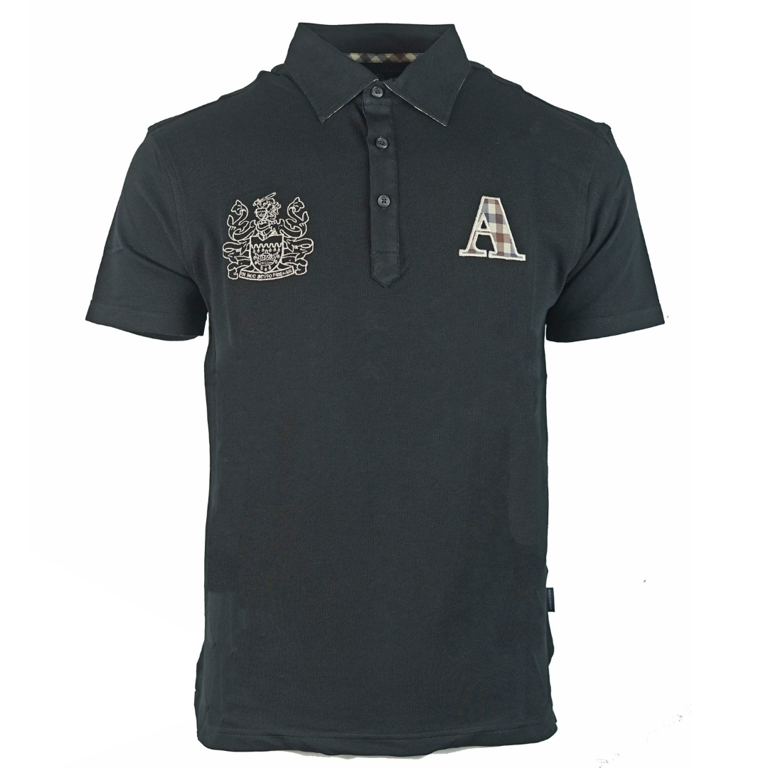 Thumbnail - Aquascutum Check A Logo Black Polo Shirt