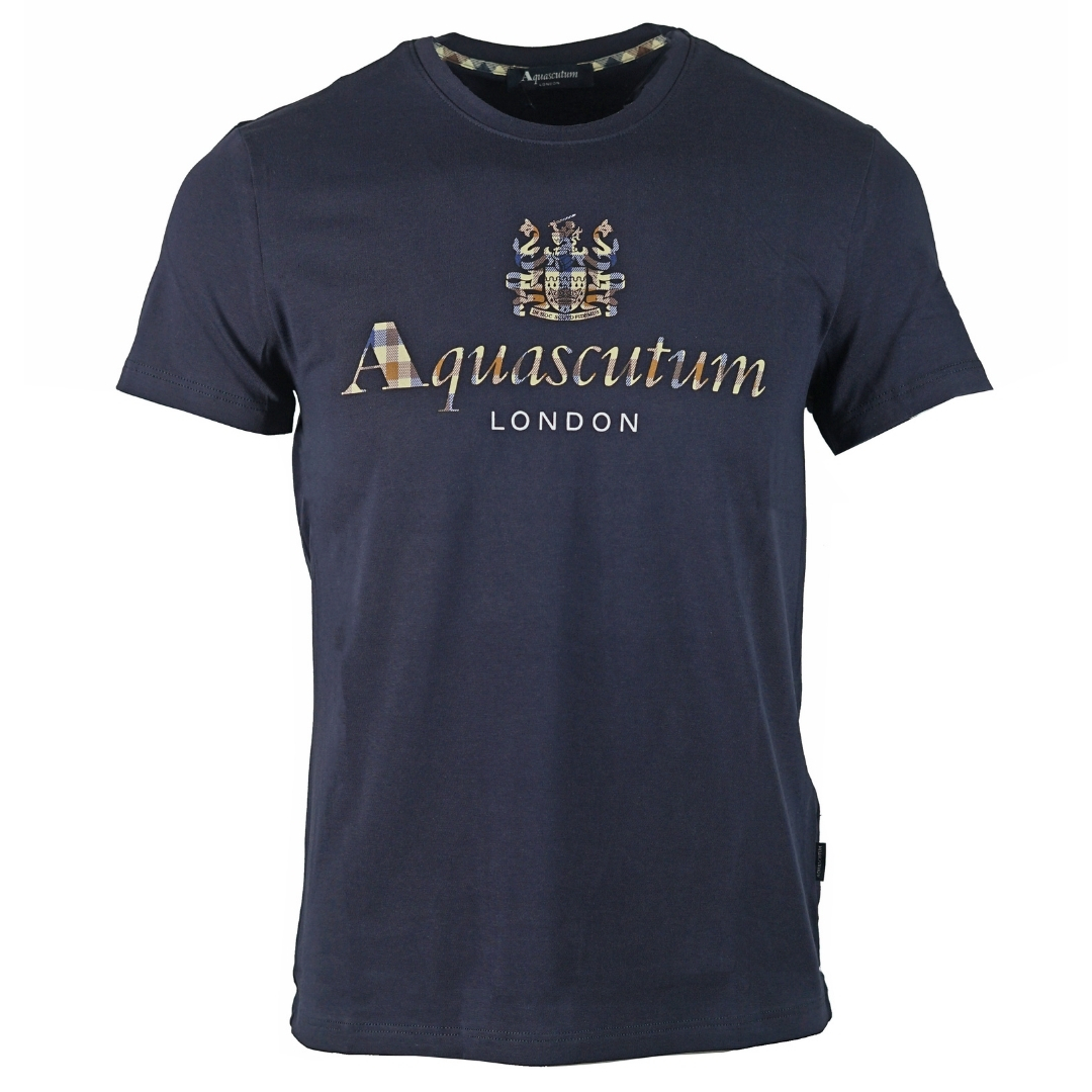 Thumbnail - Aquascutum Signature Check Logo Navy T-Shirt