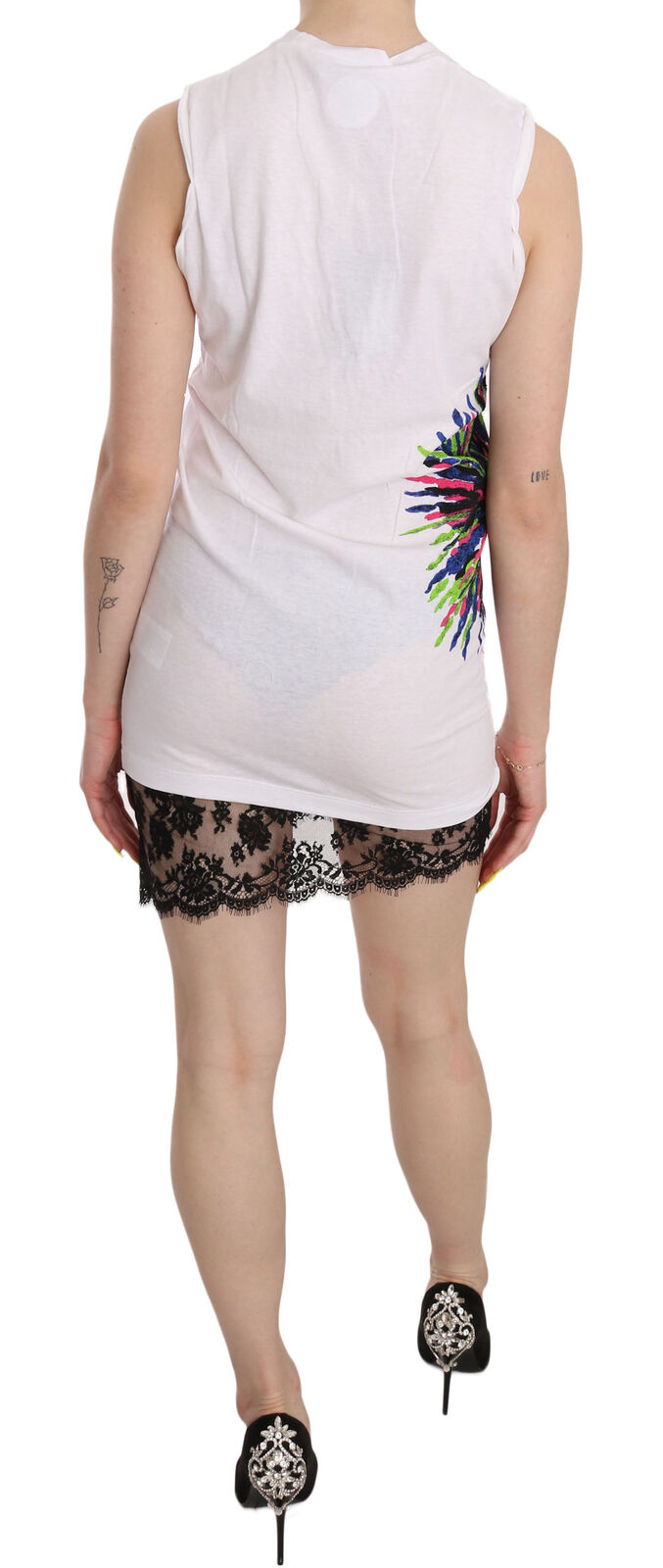 Dsquared² Vit Tryckt Rundhalsad Ärm-Lös Bodycon Mini Klänning 2