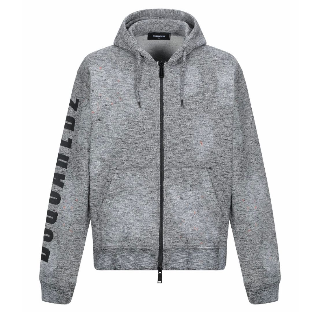 Dsquared2 Mens Paint Spray Arm Logo Grey Hoodie Cotton - Size Small