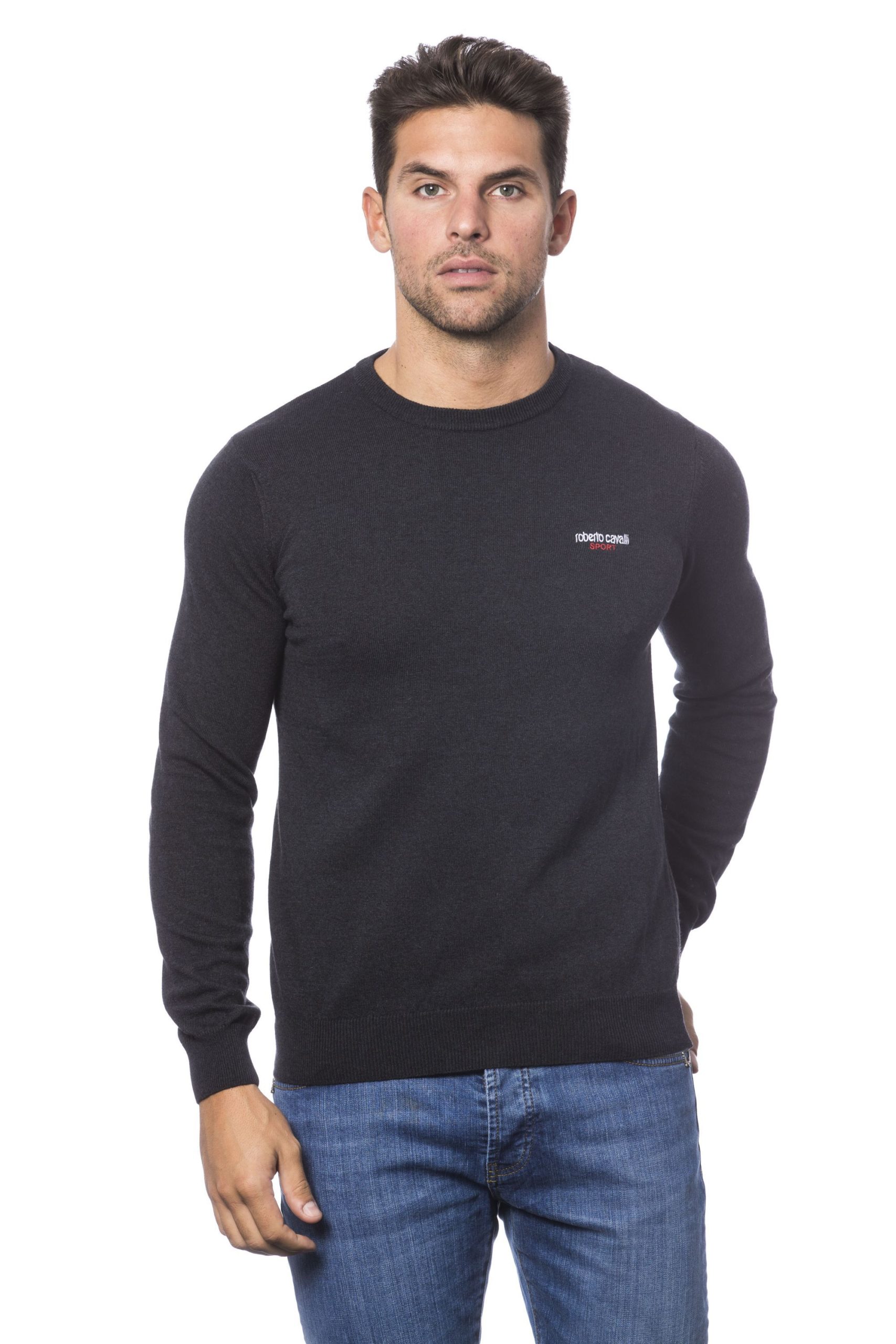 Thumbnail - Roberto Cavalli Sport Homme Pullover Slim Fit manches longues Noir
