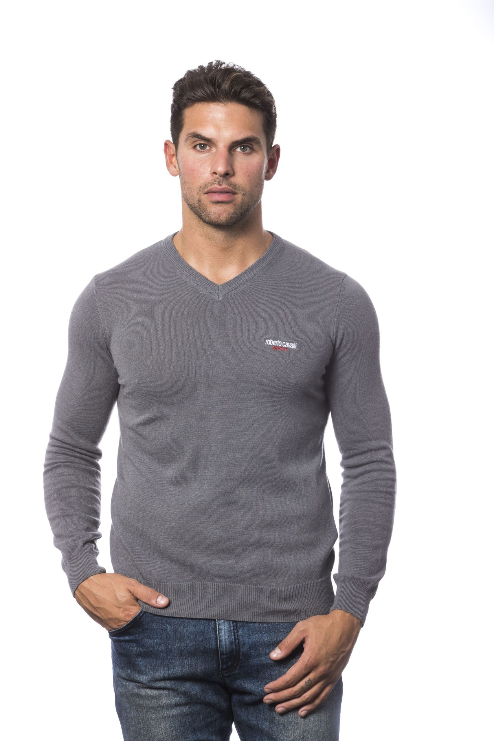 Roberto Cavalli Sport Homme Pullover Slim Fit manches longues Gris